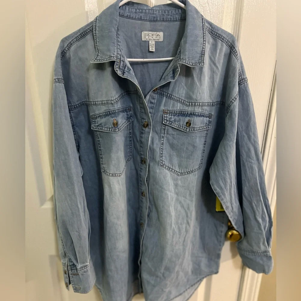 Sofia Jeans Women's Sofia Oversized Boyfriend Shirt with Long Sleeves, Sz LG NWT - Picture 6 of 10